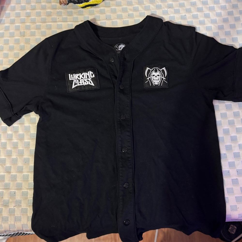 Lurking Class Black and White jersey style button up